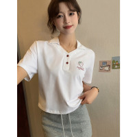 [2.5折价61元]唐狮夏季女polo领左胸草莓图案短袖T恤简约百搭可爱休闲