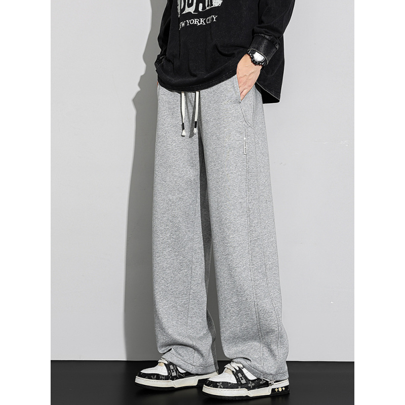 秋冬新款抽绳松紧腰卫裤男宽松直筒美式潮牌青少年休闲长裤子
