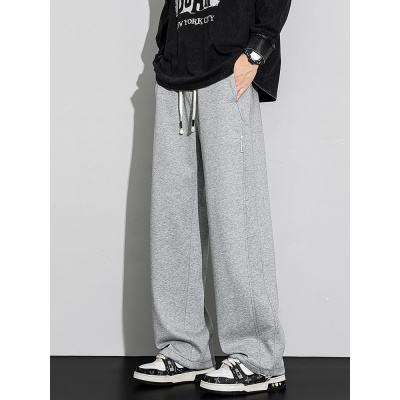 秋冬新款抽绳松紧腰卫裤男宽松直筒美式潮牌青少年休闲长裤子