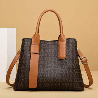 款轻奢高级感女士手提包气质通勤软皮印花大容量托特包