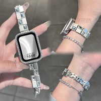 适用于小米手环9pro智能手表表带8pro轻奢女款8/9/10锆石镶钻链式金属质感watch6高级感watch5/4夏季