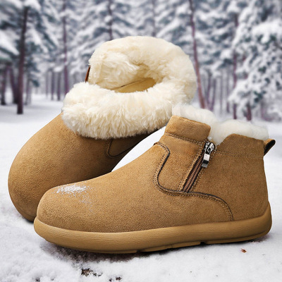 大码冬季加绒雪地靴男靴防寒低帮东北棉靴套脚拉链男鞋保暖