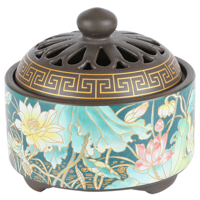 迦印堂檀香炉熏香炉家用室内盘香炉香薰炉沉香炉珐琅陶瓷炉珐琅香炉-采荷款