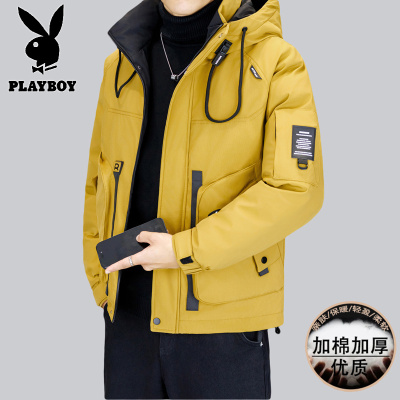花花公子新款高品质冬季新款户外帅气防寒服三防连帽加厚羽绒棉男装夹克外套