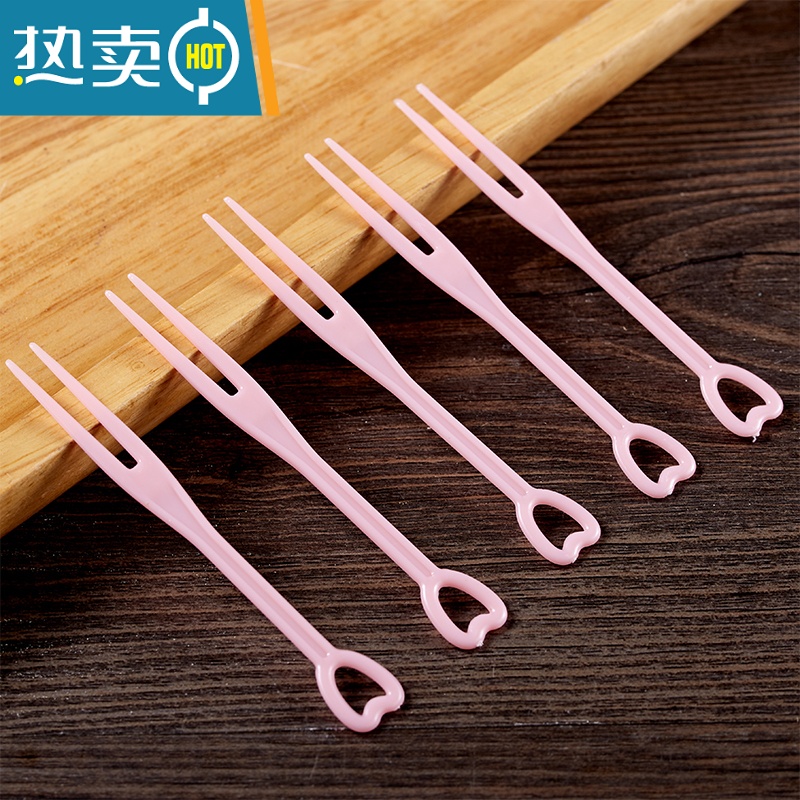 敬平水果叉塑料透明创意家用水果叉子点心蛋糕试吃水果签插 粉色简装500只(买5送1)