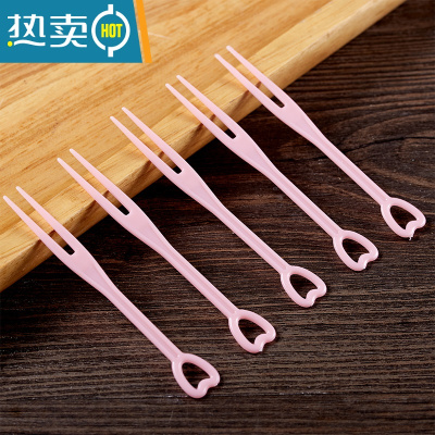 敬平水果叉塑料透明创意家用水果叉子点心蛋糕试吃水果签插 粉色简装500只(买5送1)