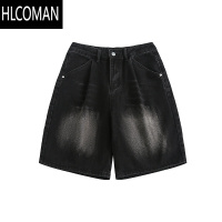 HLCOMANlemanism美式潮牌水洗牛仔短裤男夏季直筒宽松休闲中裤复古五分裤