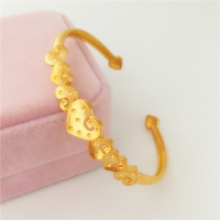 新品镀金磨砂爱心开口手镯女久不掉色桃心手环仿黄金沙金婚庆首饰送女朋友老婆情人节七夕生日礼物