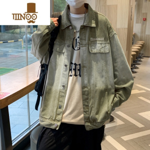 YANXU美式复古情侣牛仔外套潮牌渐变做旧上衣宽松痞帅工装夹克男