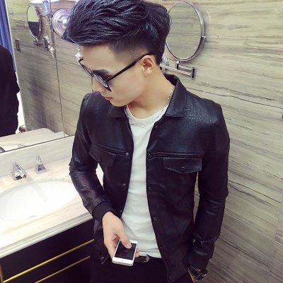 HongZun春季皮衣男夹克韩版修身帅气衣服社会小伙皮夹克男潮流网红皮外套皮衣