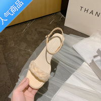 SUNTEK仙女风一字扣带凉鞋女粗跟2023夏季新款配裙子法式中跟洋气高跟鞋