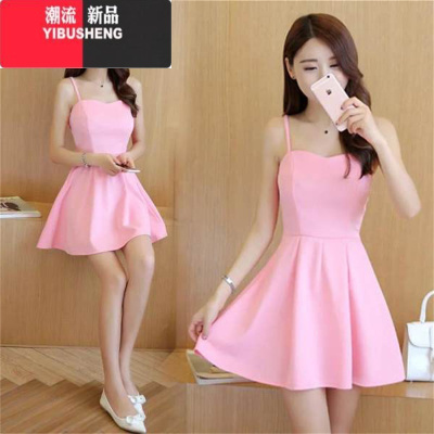 YIBUSHENG2024春新款小清新公主裙修身显瘦内搭背带连衣裙夜店吊带A字短