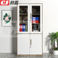 初嘉WJGT-010钢制文件柜窄边资料柜拆装档案柜带锁储物柜咖白套大器械文件柜