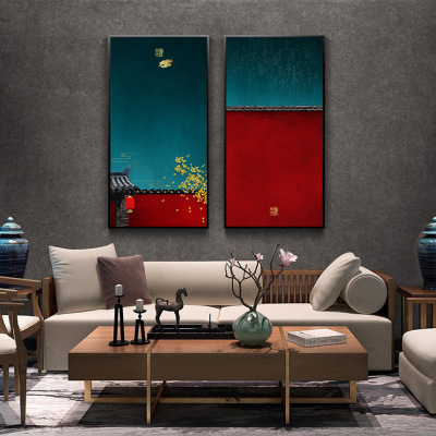 乔迁礼品新中式客厅装饰画红色中国风样板间书房油画大气禅意玄关故画