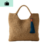 流苏包棉麻女包韩版手钩编织包手提包森女系日韩杂志女包大NEW LAKE 麻本色送流苏丝巾