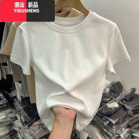 YIBUSHENG正肩t恤今年流行的女装搭配2024新款纯色圆领短袖修身上衣