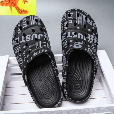 迷彩情侣洞洞鞋女男ins潮2020夏一字拖鞋凉鞋两穿外穿男士沙滩鞋简畅