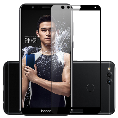 [买2送手机壳]轻万适用华为畅玩7x钢化膜honor全屏玻璃贴膜huawei黑色高清手机保护膜