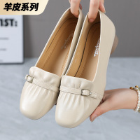 25新款春秋小单鞋真皮浅口工装四季单鞋软底防滑中跟简约百搭女鞋