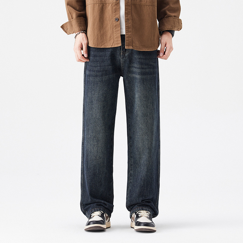 美式年秋冬新款松直筒休闲裤百搭牛仔长裤男士百搭潮牌拖地裤