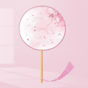 [补贴10%]团扇古风扇子儿童汉服夏天女童舞蹈扇长柄旗袍刺绣古装小圆扇双面 花间翎『半透丝质00』