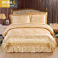 棉欧式贡缎提花床罩床裙四件套棉加厚夹棉床笠款结婚庆床上品 三维工匠