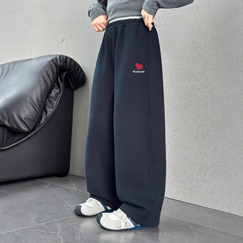 女童加绒裤子秋冬款儿童阔腿裤初中生运动裤女大童时髦洋气卫裤潮