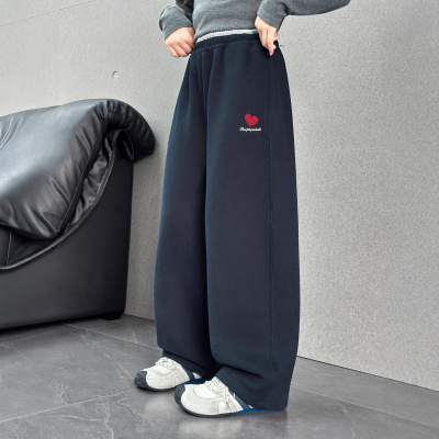 女童加绒裤子秋冬款儿童阔腿裤初中生运动裤女大童时髦洋气卫裤潮