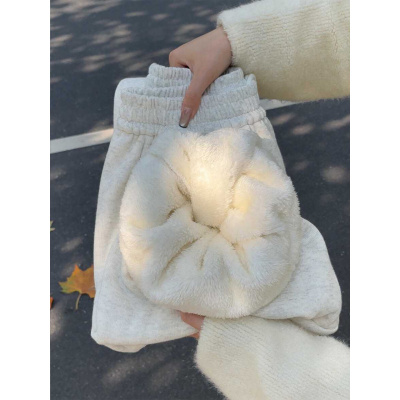 羊羔绒卫裤女秋冬加绒加厚小个子胖mm大码宽松香蕉直筒运动阔腿裤_752