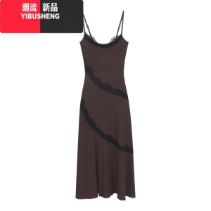 YIBUSHENG纯欲性感吊带连衣裙女季蕾丝拼接裙子收腰修身气质包臀鱼尾长裙