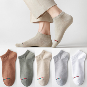 猫人男士船袜华夫格100%棉AAA级抗菌除臭短筒隐形男船袜 5双装 均码
