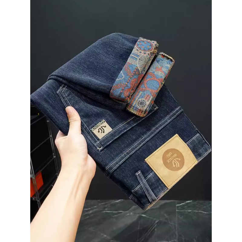 全底印花牛仔裤男士热卖款韩版弹力直筒休闲刺绣长裤