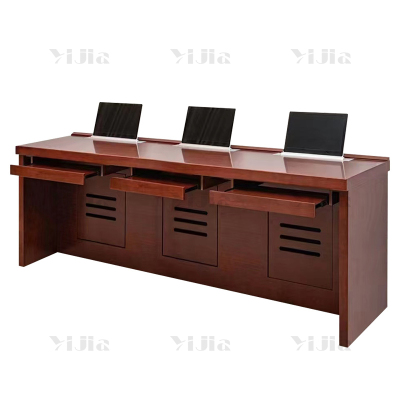 翌嘉 升降电脑桌多媒体办公桌会议培训桌 2.4米三人位