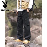 花花公子新款2025冬新款男士潮流日系多口袋休闲垂感显高加绒工装裤8812-1
