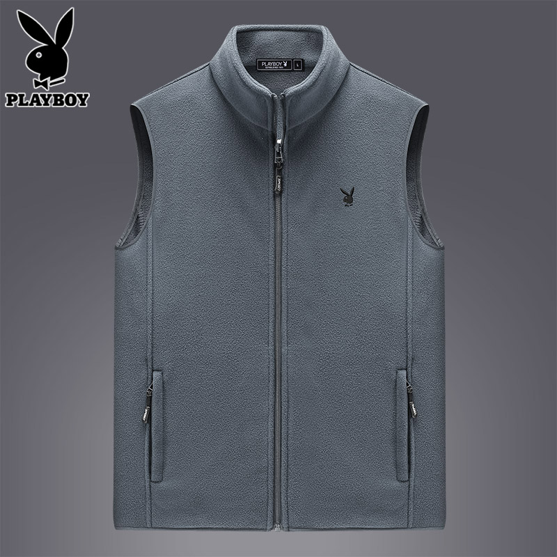 花花公子休闲马甲男士背心2025年冬季新款摇粒绒保暖坎肩马夹外套