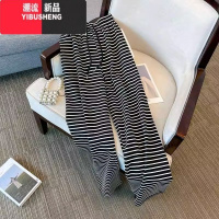 YIBUSHENG小个子150慵懒风黑白条纹直筒休闲裤女春145cm显瘦高腰阔腿裤XS