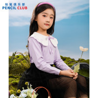 [新品5折价:69元]铅笔俱乐部童装202年5秋装新款女童T恤中大童甜美翻领上衣儿童长袖衫