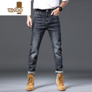 YANXU高端男士牛仔裤新款2023休闲弹力直筒修身四季百搭长裤