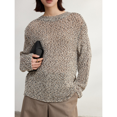 老钱风带子纱镂空针织衫女25新款时髦显瘦圆领长袖罩衫春季上衣女