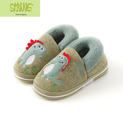 包跟棉拖鞋女童秋冬季小孩宝宝女童卡通可爱恐龙室内保暖家用棉鞋语娄