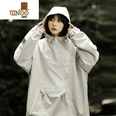 YANXU冲锋衣外套男款美式户外斜拉链痞帅防风防水山系机能连帽夹克