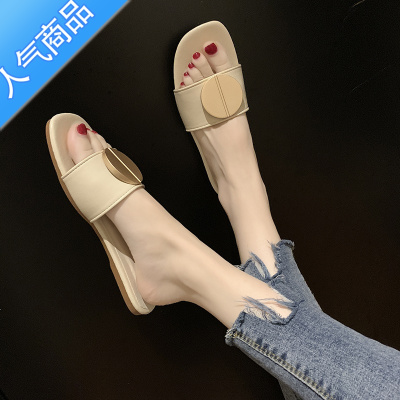 SUNTEK沙滩软底凉拖鞋女外出夏天外穿时尚金属扣ins潮2022新款夏季凉鞋