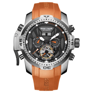 瑞夫泰格(reef tiger)潮流手表多功能自动机械表男士真皮带防水大表盘厚重军表镂空时尚大气腕表RGA3532