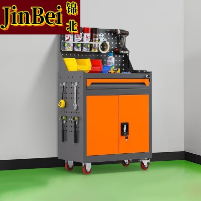 锦北工具车移动维修收纳柜工具架多功能工具箱五金工具柜灰橘一抽带网