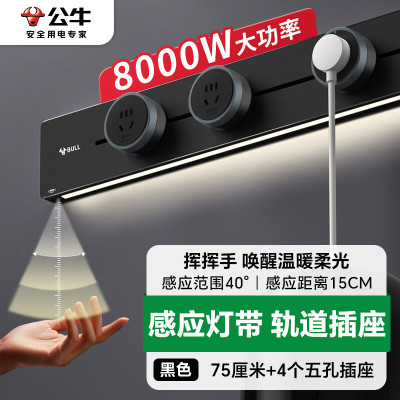 公牛(bull) GB1黑色轨道插座(明装+4个黑色适配器)750MM