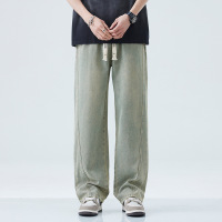 宽松版型男士休闲牛仔裤春夏新款简约易搭时尚水洗潮牌抽绳阔腿裤