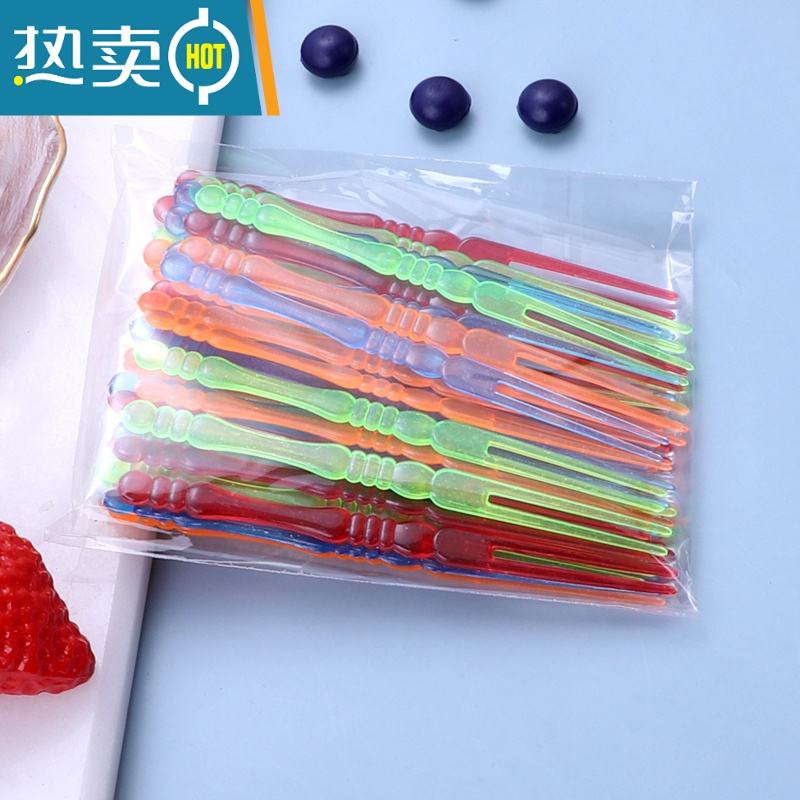 敬平[5000支]子创意果签果插商用KTV独立包装透明叉子 彩色竹节叉(简装 4800支