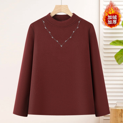 妈妈秋冬打底衫加绒加厚德绒保暖衣新款中老年女洋气长袖T恤