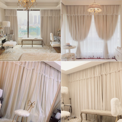 家柏饰(CORATED)韩式网红款蕾丝遮光双层温馨公主风窗帘布料星星飘窗ins卧室