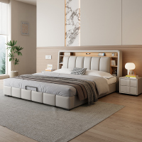 意式轻奢真皮床现代简约主卧室双人床家用多功能储物床软包大婚床